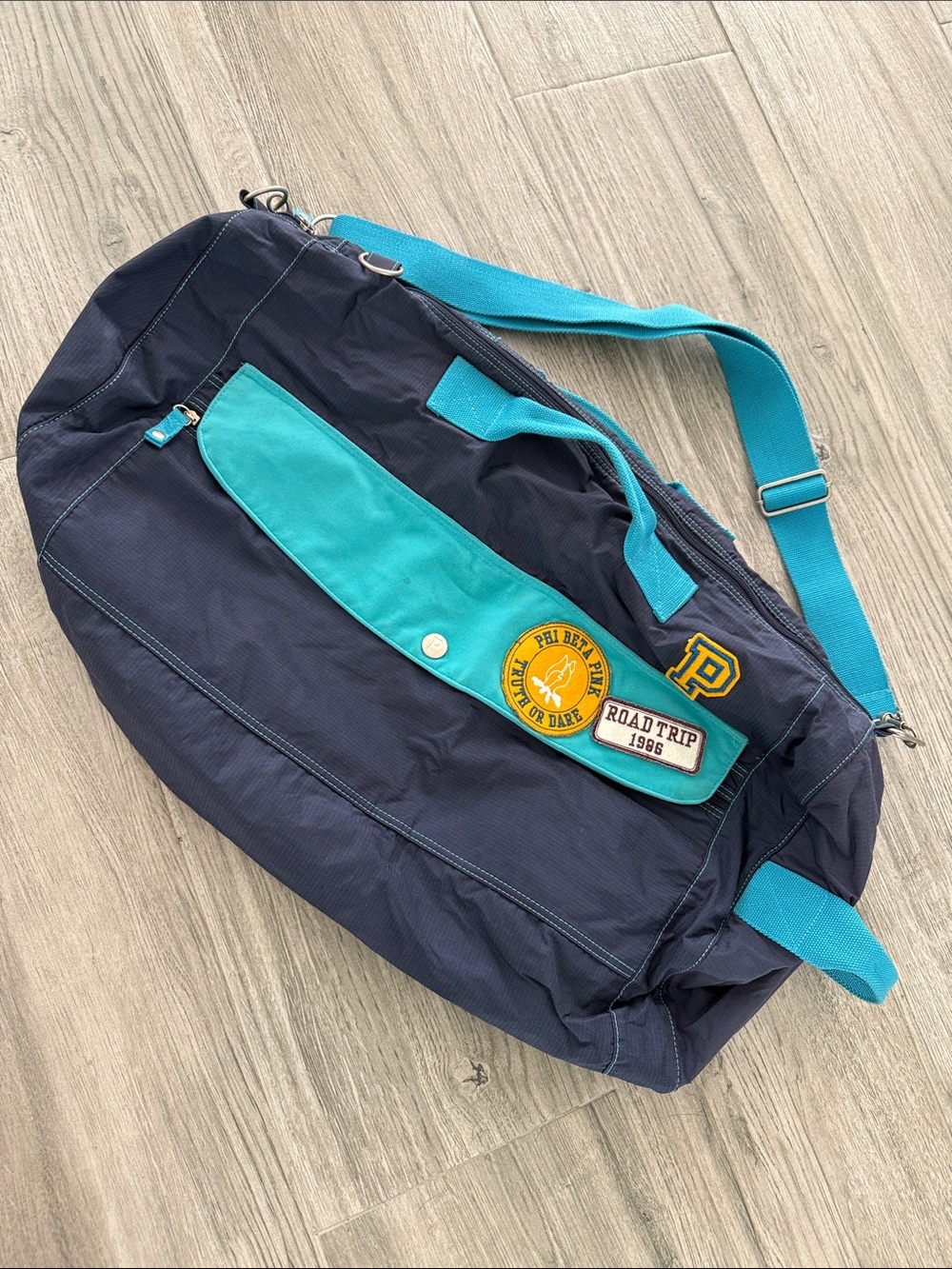 PINK Victoria's Secret Navy Travel Duffel with Teal Accents